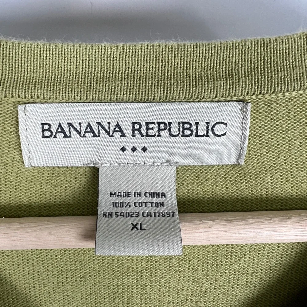 Banana Republic Mens XL Chartreuse‎ Green 100% Cotton V-Neck Sweater Y2K
